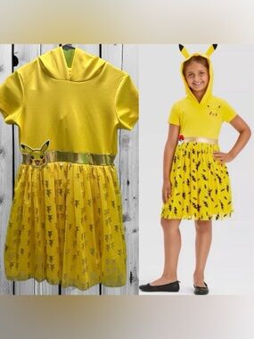 Pokémon Yellow Pikachu-Inspired Girls  Dress with Hooded XL